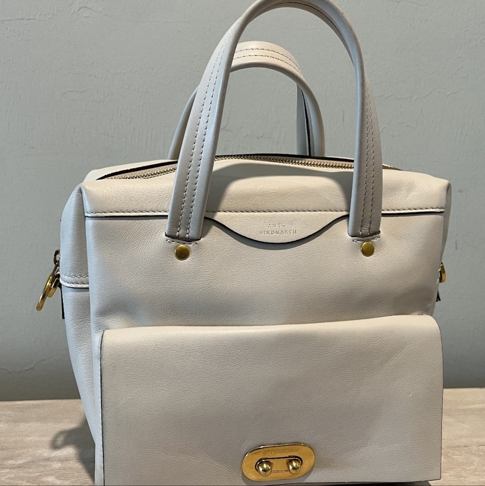 Rare Anya Hindmarch Buddy Cream Leather Tote/Shoulder Bag Made in Italy … - Picture 2 of 16